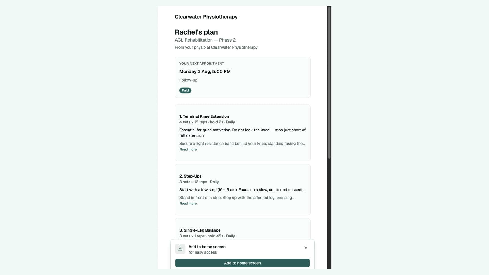 Adding the Movari patient plan to a phone home screen
